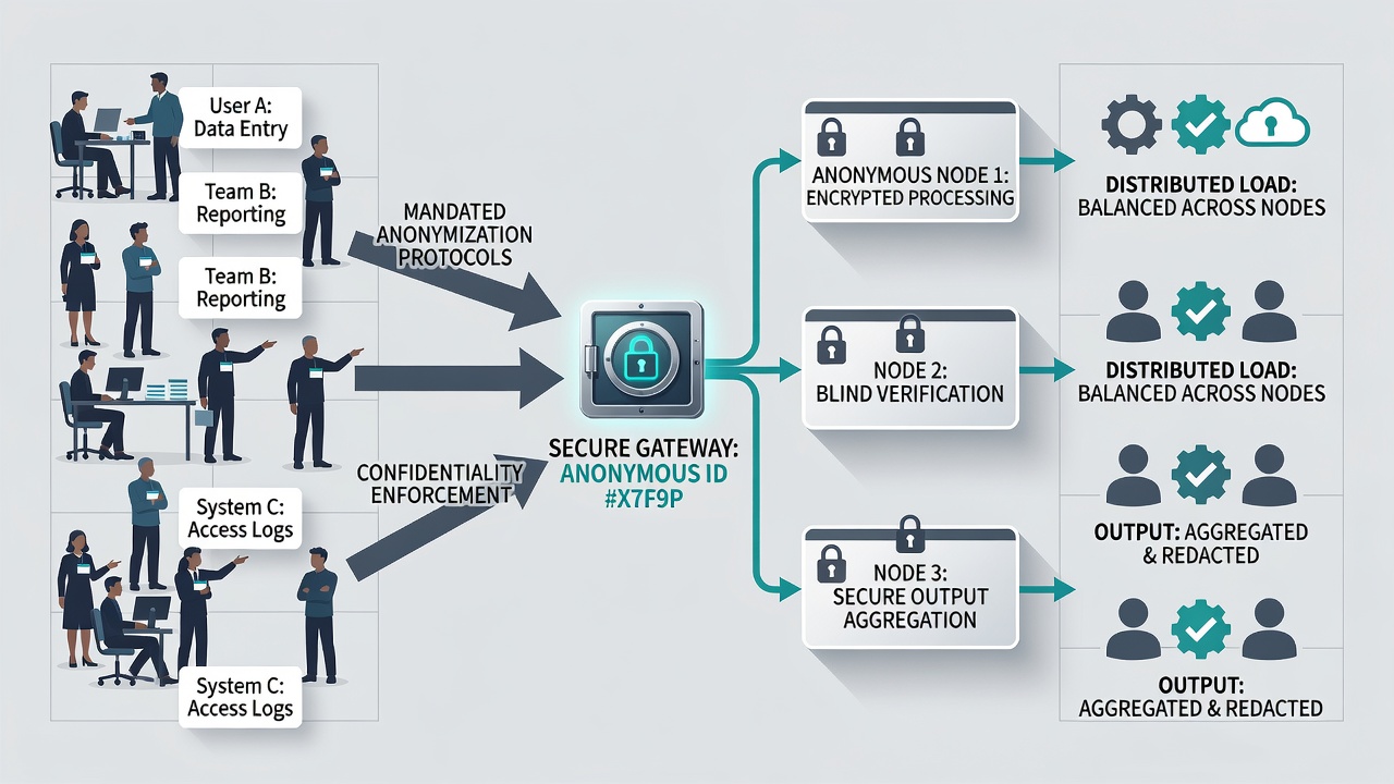 Flowchart showing task allocation among teams during confidential system migrations